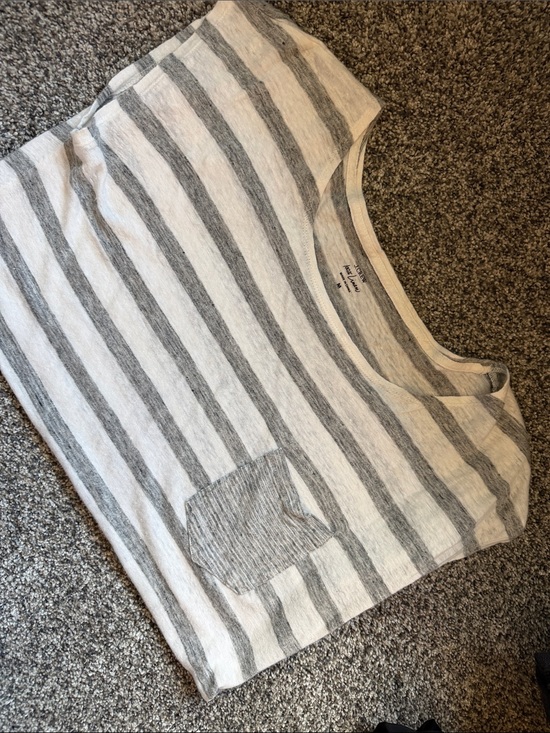 J. Crew Tops - J. Crew linen Striped Grey & White Pocket Tee